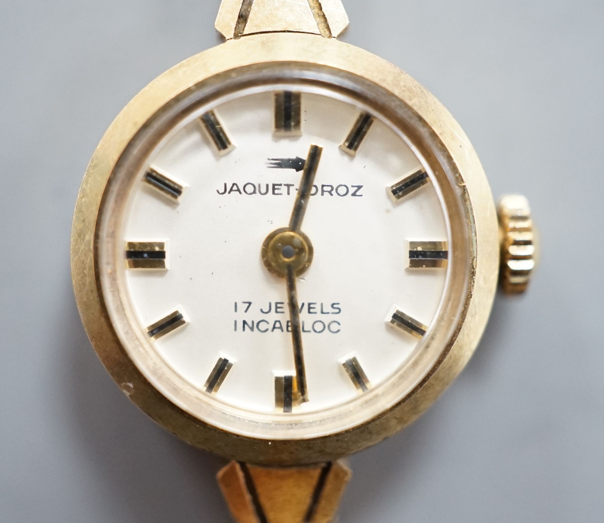 A lady's Jaquet Droz 9ct gold manual wind wrist watch